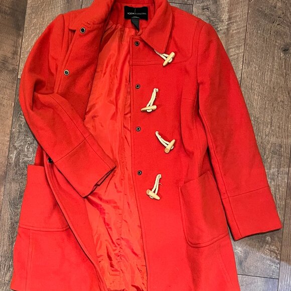 Women's Orange Wool Toggle Coat- L - Picture 5 of 6